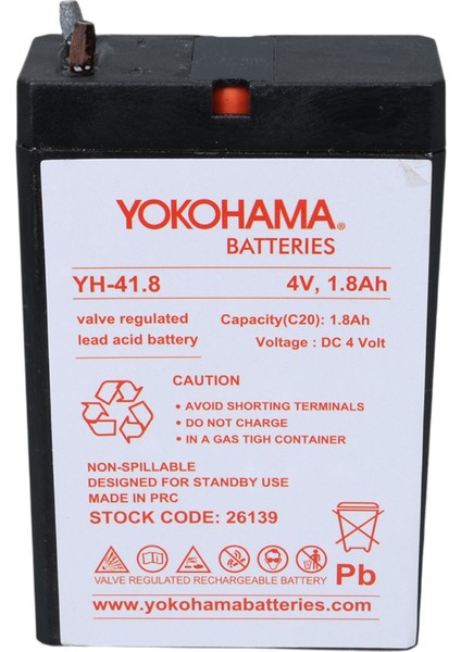Yokohama Yh-41.8 4 Volt - 1.8 Amper Kuru Akü (50 x 76 x 22 Mm) (K0)