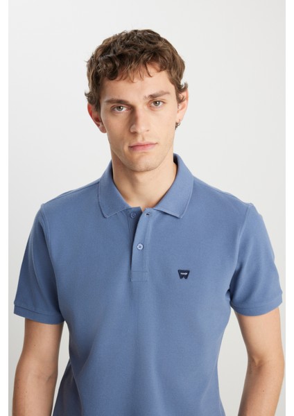 %100 Pamuk Regular Fit Normal Kesim Indigo Polo Yaka Tişört fırsatları