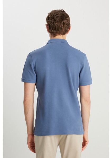 %100 Pamuk Regular Fit Normal Kesim Indigo Polo Yaka Tişört indirimleri