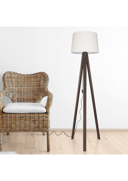 3 Ayaklı Konik Lambader, Ahşap, Krem Kahve, Yükseklik 101-150 cm