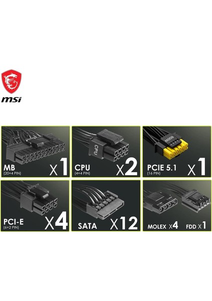 MAG A1250GL PCIE5 1250W 80+ Gold Power Supply Bilgisayar Güç Kaynağı