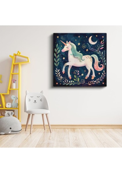 Gece Unicornu - Yıldızlı Gökyüzünde Büyülü Yolculuk Kanvas Tablo