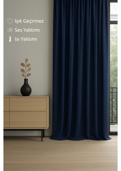 Lüks Lacivert Elegance Işık Geçirmez Karartma Perde