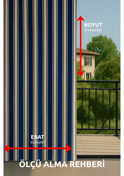 Lüks Mavi-Beyaz Elegance Enxboy Bağcıklı Balkon Perdesi indirimleri