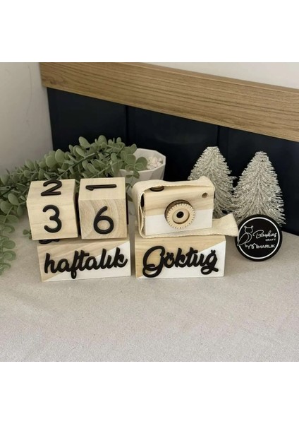 İsimli Renkli 3 Boyutlu Bebek Ahşap Hatıra Küpü Anı Küpü + Ahşap Fotoğraf Makinesi Seti / Türkçe