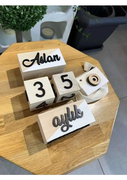 İsimli Renkli 3 Boyutlu Bebek Ahşap Hatıra Küpü Anı Küpü + Ahşap Fotoğraf Makinesi Seti / Türkçe modelleri