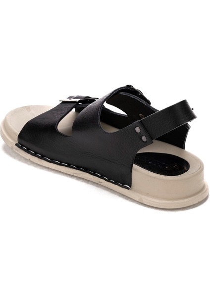 Kadın Deri Siyah Bantlı Günlük Rahat Düz Sandalet fırsatları