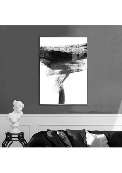 |beyaz-Siyah Soyut Model 12 |çerçeveli Temperli Cam Tablo Tekli Dikey
