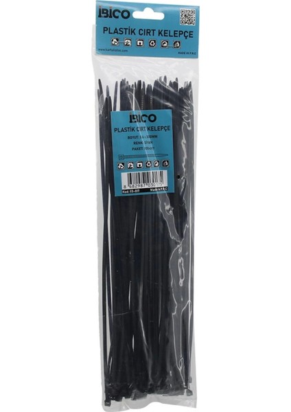 Siyah 3.6X300 mm Plastik Cırt Kelepçe 100 PCS
