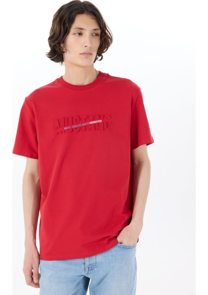 Bisiklet Yaka Baskılı Kırmızı Erkek T-Shirt M5SM-TST1290