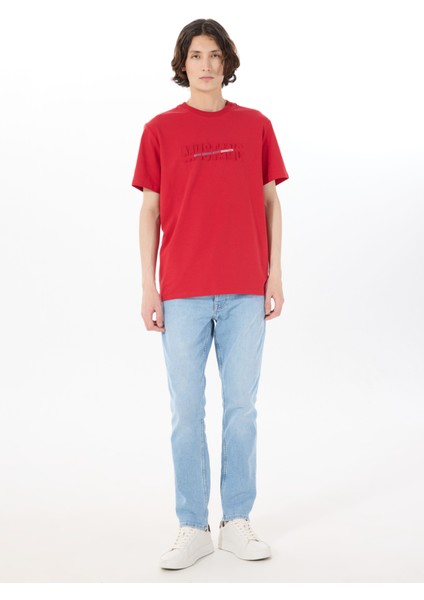 Bisiklet Yaka Baskılı Kırmızı Erkek T-Shirt M5SM-TST1290