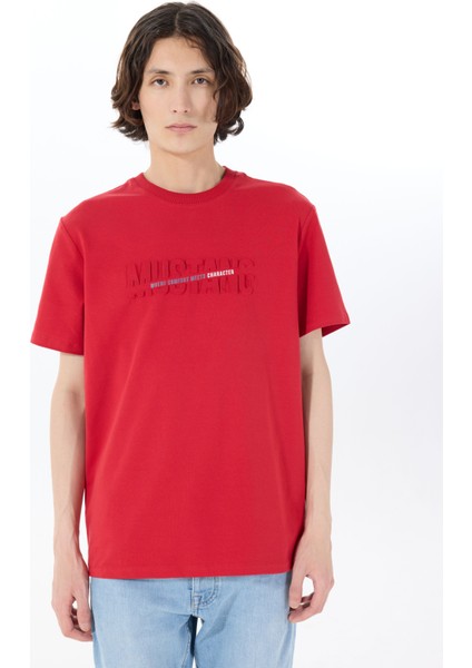 Bisiklet Yaka Baskılı Kırmızı Erkek T-Shirt M5SM-TST1290