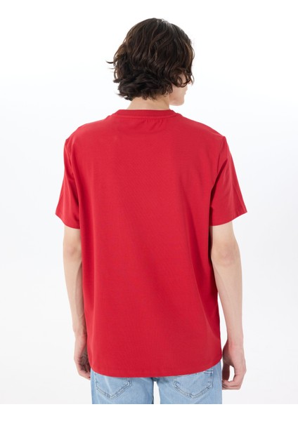 Bisiklet Yaka Baskılı Kırmızı Erkek T-Shirt M5SM-TST1290