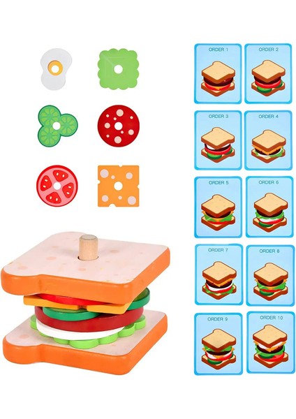 Montessori Ahşap Burger Yetişkinler ve Oyuncak Yığınlı Oyuncak Okul Öncesi Eğitim ı Güzel Motor Beceri Toy Hamburger (Yurt Dışından)