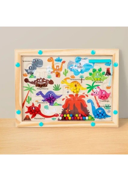 Montessori Manyetik Renk Sıralama Oyunları Labirent Tahtası Kalem Hareketli Boncuk Oyunları Ahşap Kontrol Duyusal Oyun Kids Eğitim ı Dinozor (Yurt Dışından)