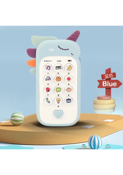 Telefon ı Müzik Ses Telefon Uyku ı ile Teether Simülasyonlu Telefon Bulmaca Erken Eğitim Oyuncak Çocuk Unicorn-Mavi (Yurt Dışından)