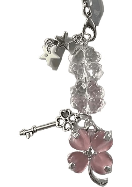 Y2K Şanslı Dört Yaprak Yonca Kalp Anahtarlık Yeşil Yaprak Yıldız Anahtarlık Kılıfları Telefon Kamera Için Kore Sevimli Boncuklu Çift Anahtarlık (Yurt Dışından)