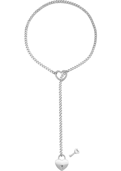 Kayma Zincir Kalp O-Ring Kolye Punk Rock Küba Uzun Kolye Kadınlar Için Takı Lariat Y-Necklace Anahtarlı Kalp Dolabı (Yurt Dışından)