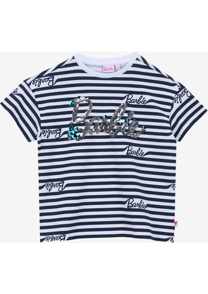 Desenli Ekru - Lacivert Kız Çocuk T-Shirt BRB5SG-TST6002