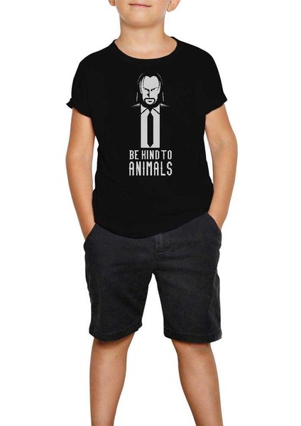 John Wick Be Kind Animals Siyah Çocuk Tişört