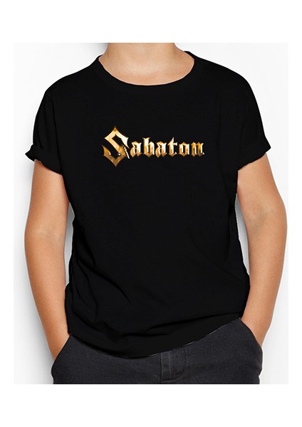 Sabaton Logo Gold Siyah Çocuk Tişört