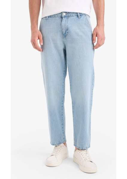 %100 Pamuk Relax Fit Geniş Paça Jean Kar Yıkamalı Pantolon E1376AX25SM