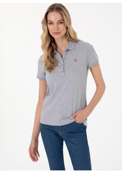 Polo Yaka Gri Melanj Kadın T-Shirt GTP-IY025