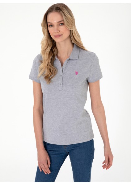 Polo Yaka Gri Melanj Kadın T-Shirt GTP-IY025 modelleri