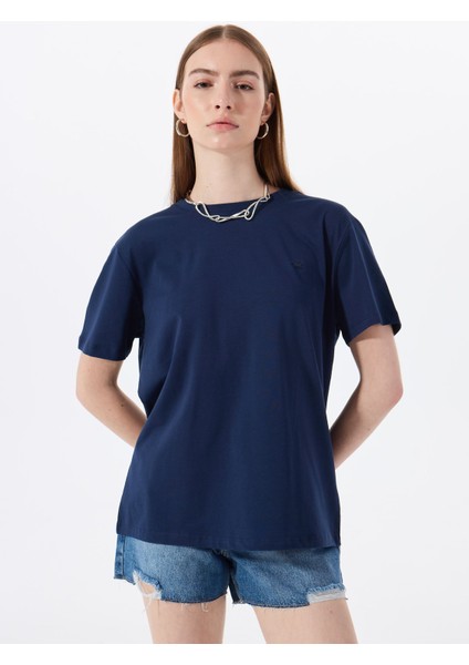 Bisiklet Yaka Düz Lacivert Kadın T-Shirt M5SL-TST1858