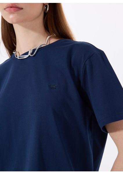 Bisiklet Yaka Düz Lacivert Kadın T-Shirt M5SL-TST1858 fırsatları