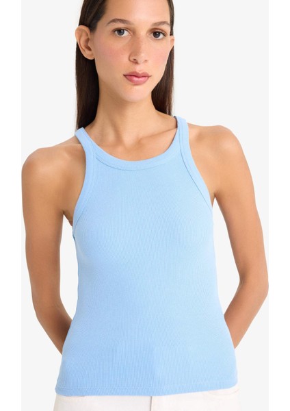 Slim Fit Dar Kesim Halter Yaka Fitilli Kaşkorse Atlet E2176AX25SP