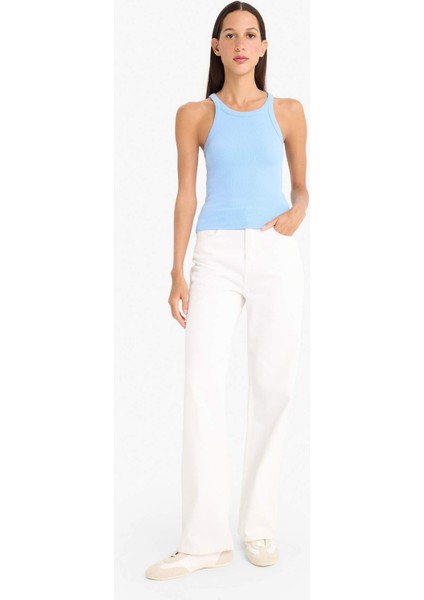 Slim Fit Dar Kesim Halter Yaka Fitilli Kaşkorse Atlet E2176AX25SP