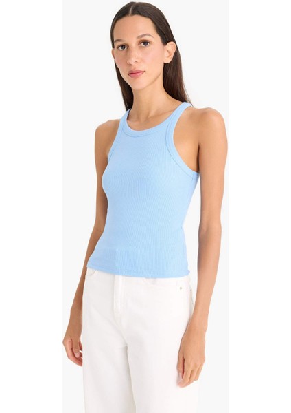 Slim Fit Dar Kesim Halter Yaka Fitilli Kaşkorse Atlet E2176AX25SP