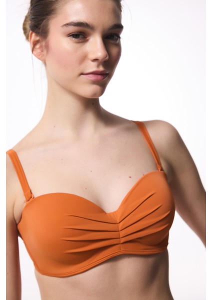 Turuncu Lotus Push Up Balenli Balconette Bikini Üstü