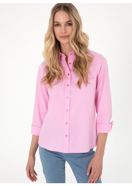 Slim Fit Gömlek Yaka Fuşya Kadın Gömlek CRISCOLOR025Y