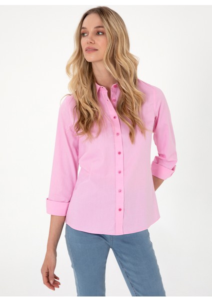 Slim Fit Gömlek Yaka Fuşya Kadın Gömlek CRISCOLOR025Y modelleri