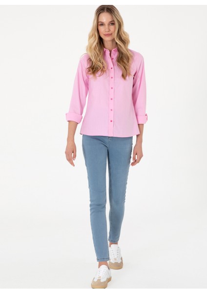 Slim Fit Gömlek Yaka Fuşya Kadın Gömlek CRISCOLOR025Y fırsatları
