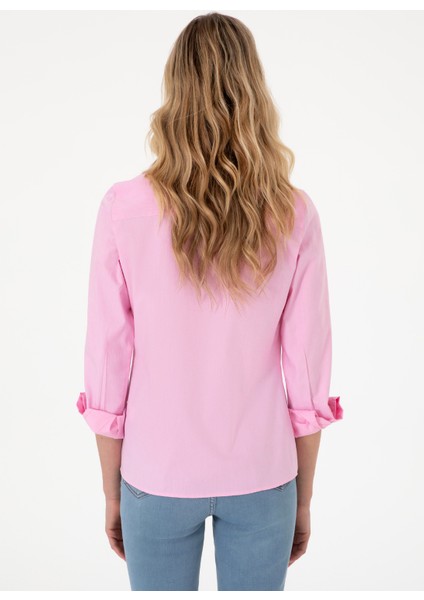 Slim Fit Gömlek Yaka Fuşya Kadın Gömlek CRISCOLOR025Y indirimleri