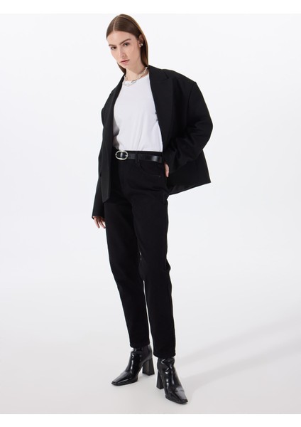 Standart Bel Normal Paça Mom Fit Siyah Kadın Denim Pantolon Charlotte TAPERED-1011