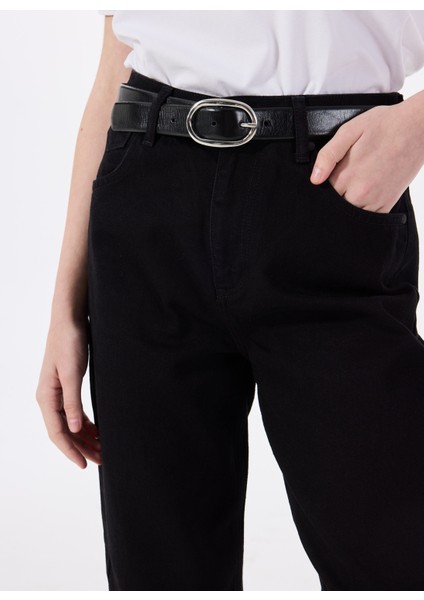 Standart Bel Normal Paça Mom Fit Siyah Kadın Denim Pantolon Charlotte TAPERED-1011 fırsatları