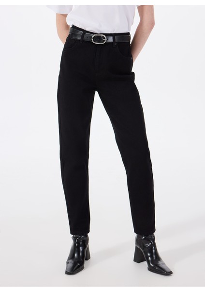 Standart Bel Normal Paça Mom Fit Siyah Kadın Denim Pantolon Charlotte TAPERED-1011 modelleri