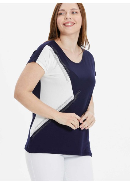 O Yaka Taşlı Lacivert Kadın Bluz 25YSL8058-BB fiyatları
