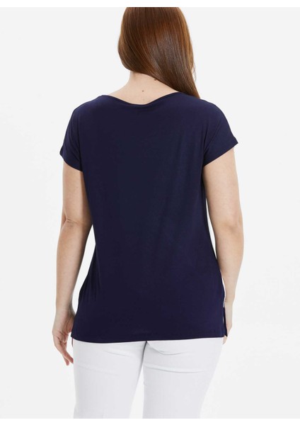 O Yaka Taşlı Lacivert Kadın Bluz 25YSL8058-BB fırsatları