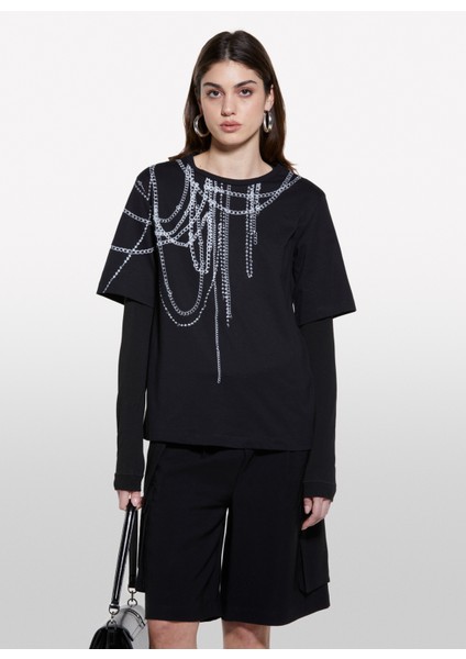 Bisiklet Yaka Siyah Kadın T-Shirt 3096L106T fiyatları