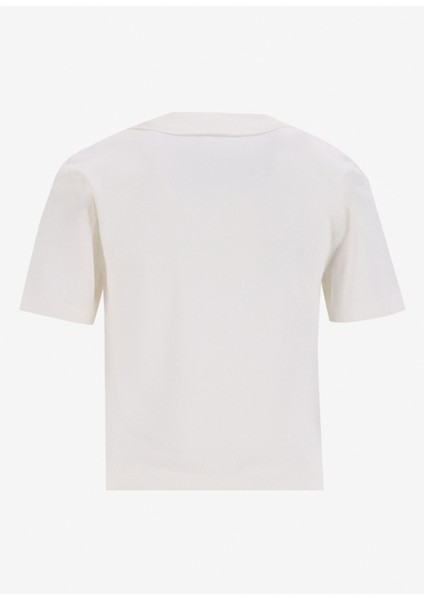 Polo Yaka Normal Nakışlı Beyaz Kazak Kadın M5SL-KZK1909
