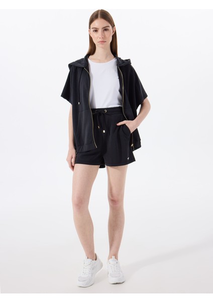 Siyah Kadın Yüksek Bel Nakışlı Şort M5SL-SRT1726