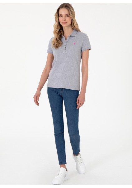 Polo Yaka Gri Melanj Kadın T-Shirt GTP-IY025 fırsatları