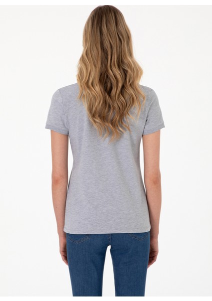 Polo Yaka Gri Melanj Kadın T-Shirt GTP-IY025 indirimleri