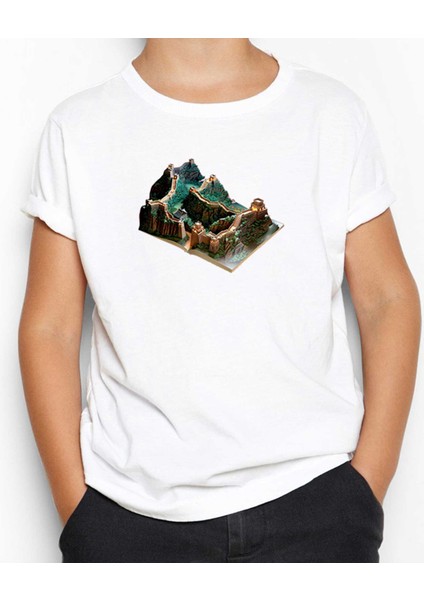 Great Wall Of China View Book Beyaz Çocuk Tişört