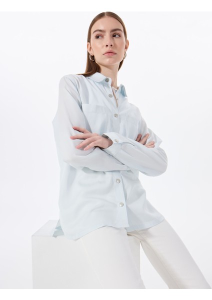 Mavi Kadın Yıkamalı %100 Liyosel Denim Gömlek M5SL-GML1291